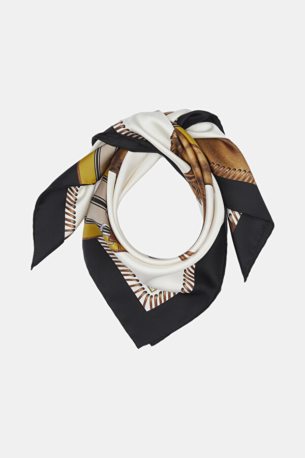 ECRU ANIMAL FIGURED TWILL SCARF 2
