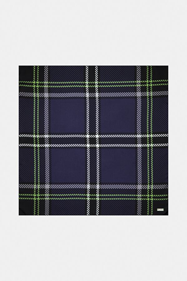 NAVY BLUE CHECK TWILL SCARF