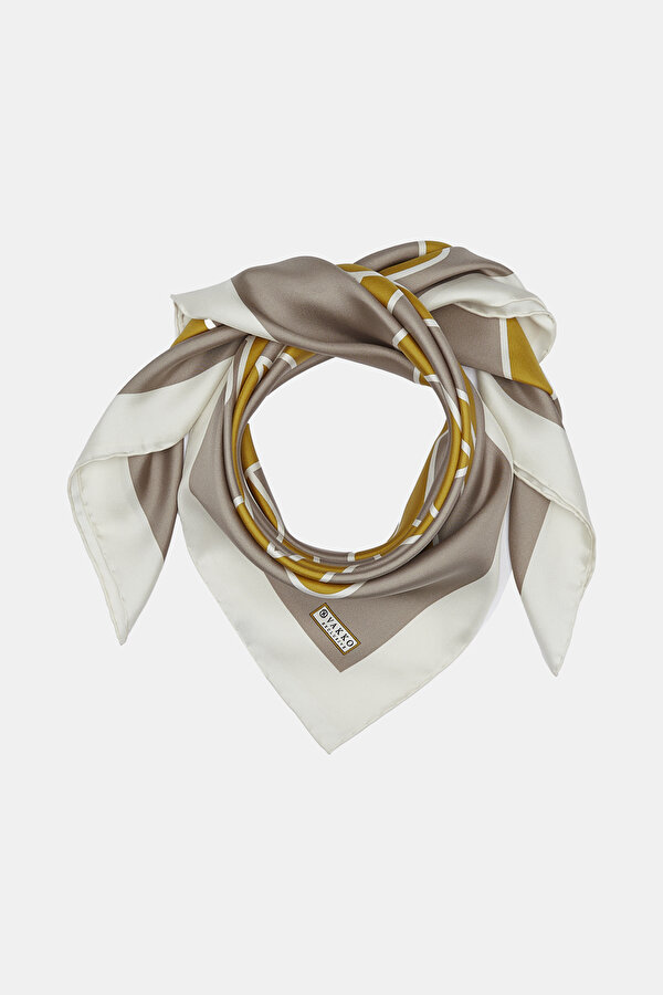 GOLD GEOMETRIC DESIGN TWILL SCARF 2