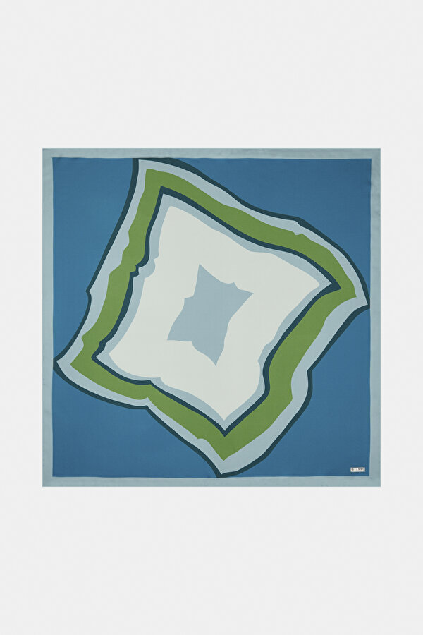 OIL GREEN GEOMETRIC DESIGN TWILL SCARF