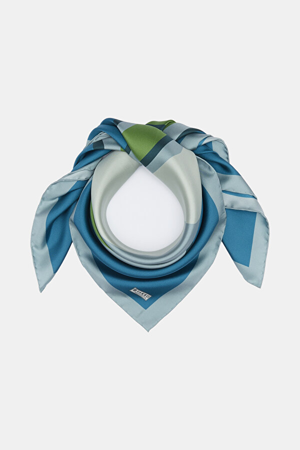 OIL GREEN GEOMETRIC DESIGN TWILL SCARF 2