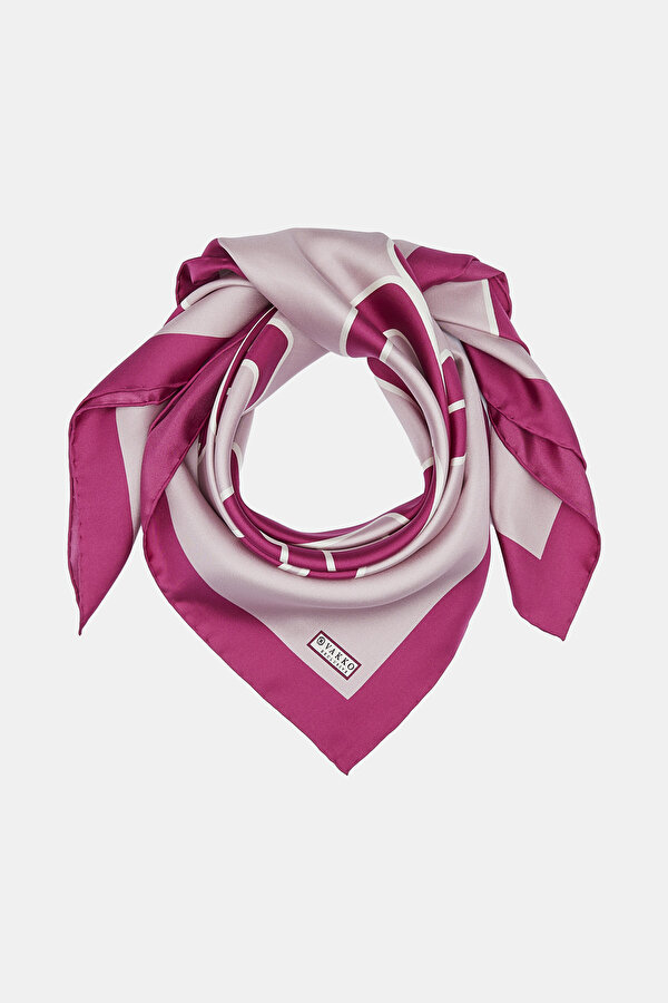 FUCHSIA GEOMETRIC DESIGN TWILL SCARF 2