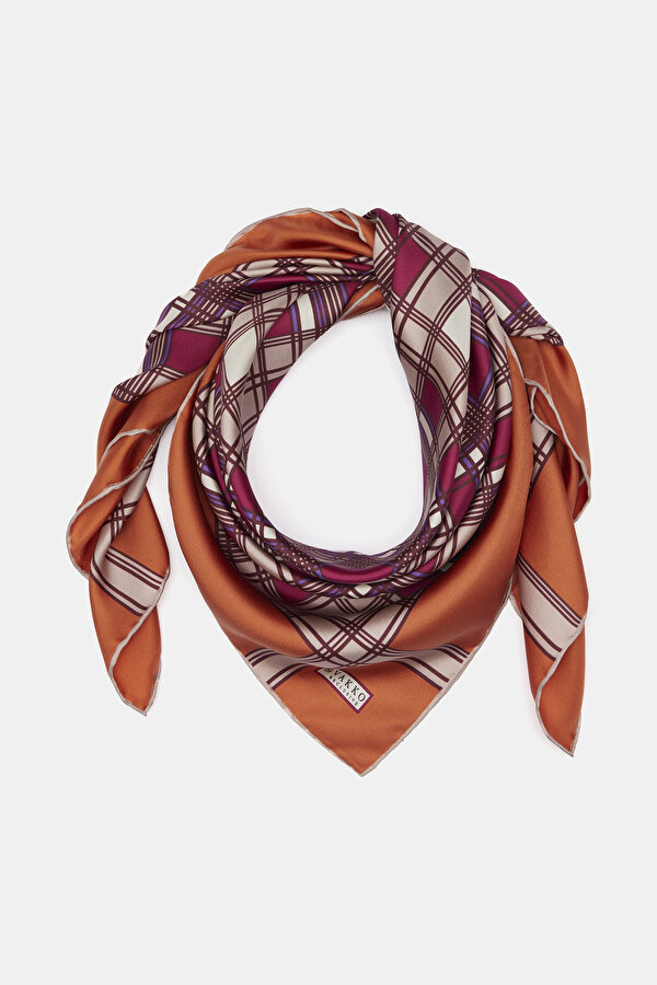 ORANGE CHECK TWILL SCARF 2