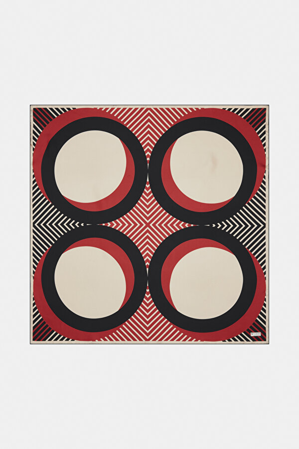 BLACK GEOMETRIC DESIGN TWILL SCARF