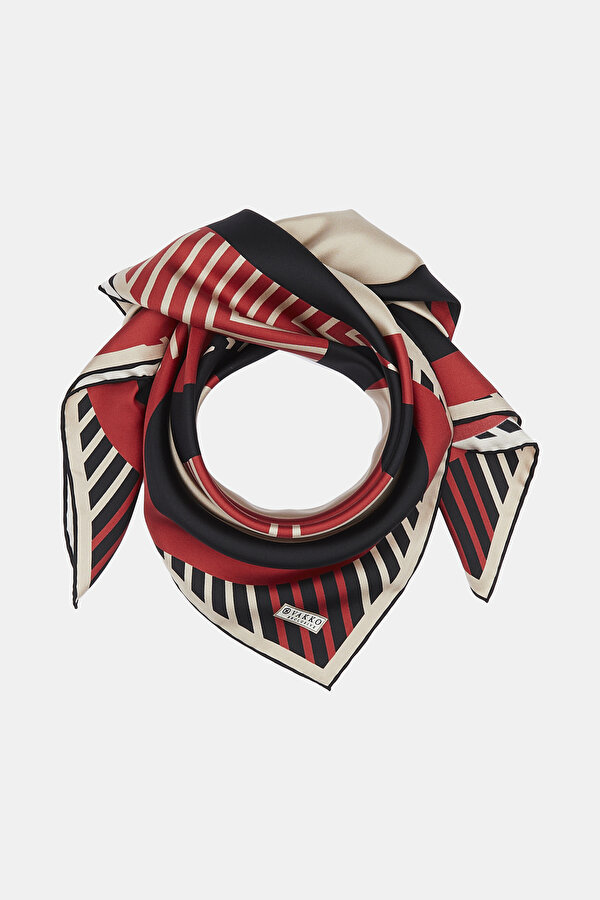 BLACK GEOMETRIC DESIGN TWILL SCARF 2