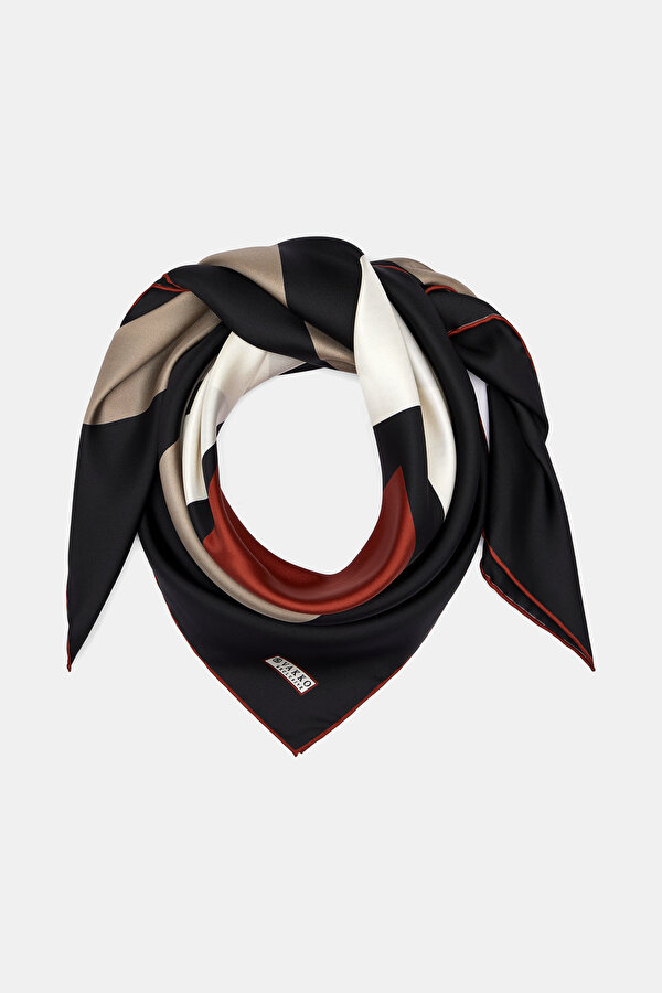 BLACK GEOMETRIC DESIGN TWILL SCARF 2