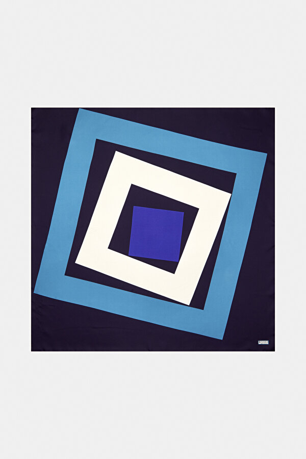 NAVY BLUE GEOMETRIC DESIGN TWILL SCARF