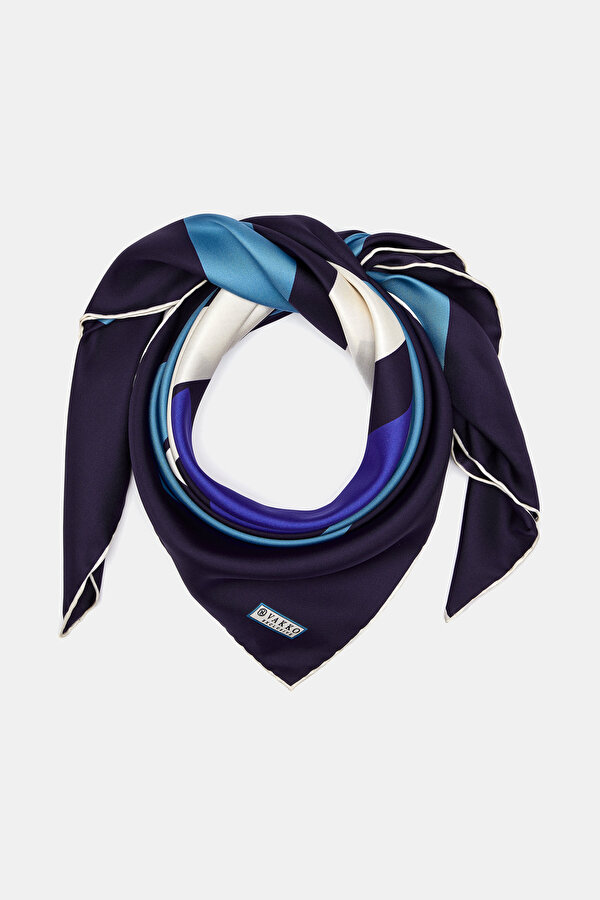 NAVY BLUE GEOMETRIC DESIGN TWILL SCARF 2