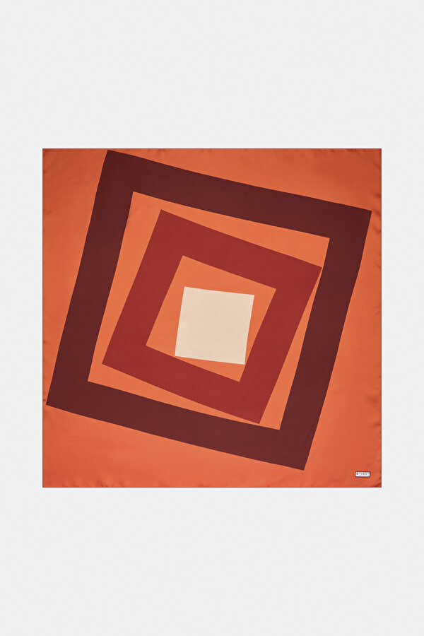 ORANGE GEOMETRIC DESIGN TWILL SCARF