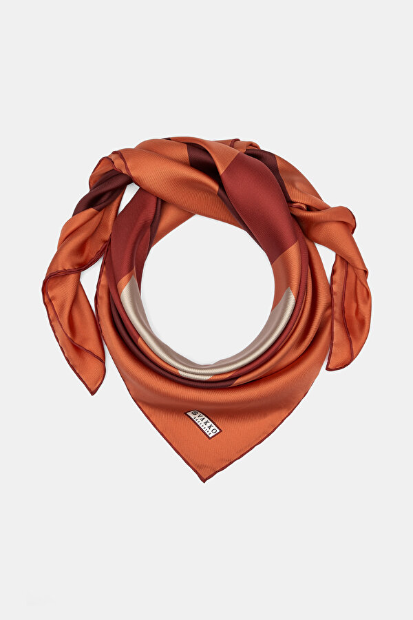 ORANGE GEOMETRIC DESIGN TWILL SCARF 2