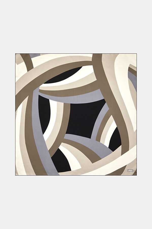 BLACK GEOMETRIC DESIGN TWILL SCARF