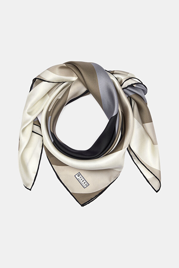 BLACK GEOMETRIC DESIGN TWILL SCARF 2