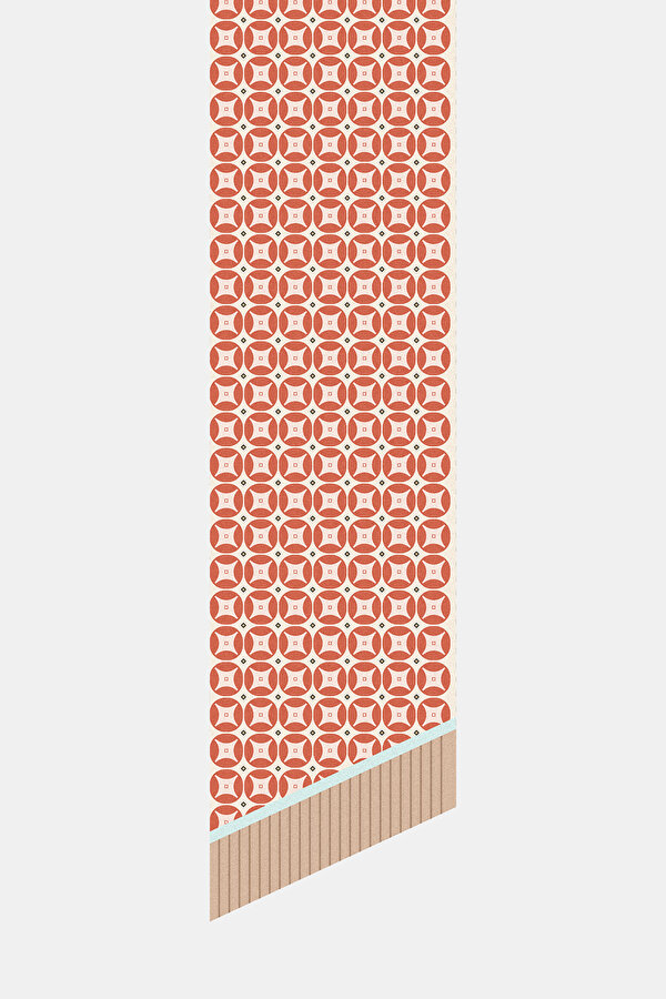 BEJ GEOMETRİK DESENLİ TWILL FULAR 2