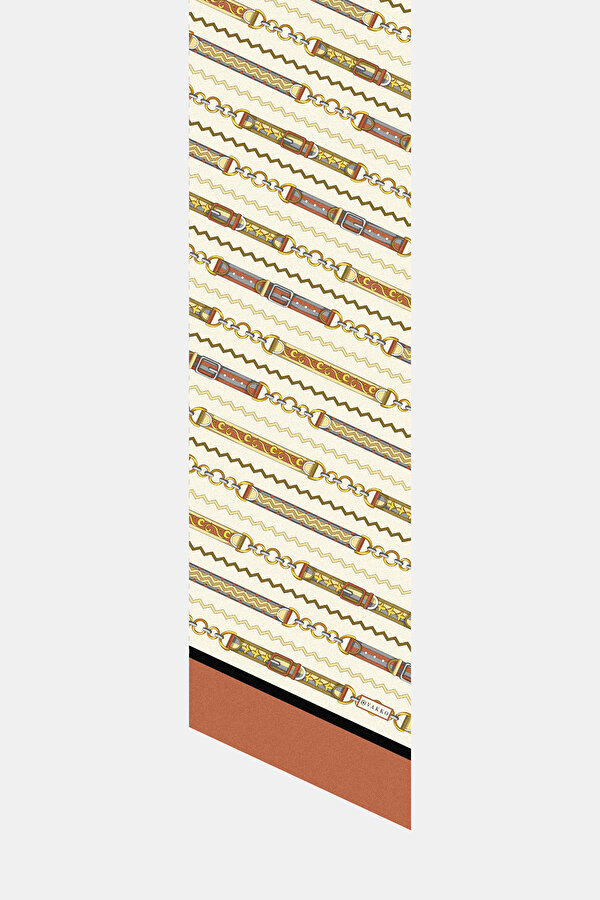 TURUNCU OBJE DESENLİ TWILL FULAR