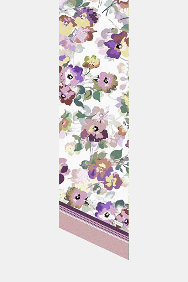 EKRU ÇİÇEK DESENLİ TWILL FULAR