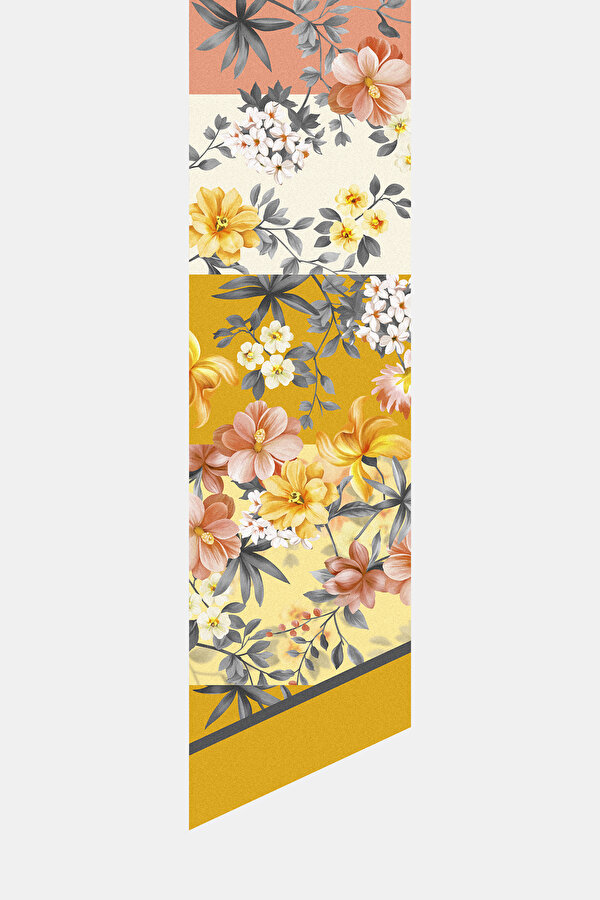 SARI ÇİÇEK DESENLİ TWILL FULAR 2