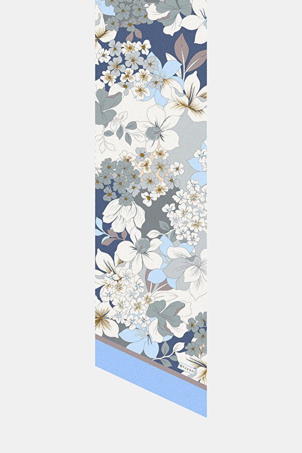 GÜMÜŞ ÇİÇEK DESENLİ TWILL FULAR