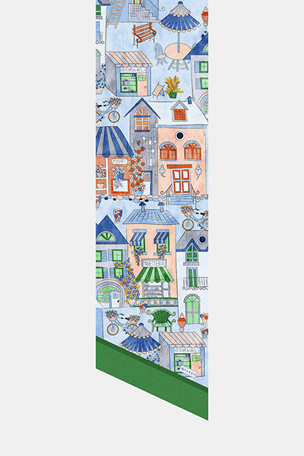 AÇIK MAVİ OBJE DESENLİ TWILL FULAR