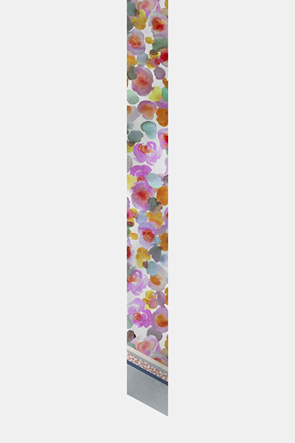 GÜMÜŞ ÇİÇEK DESENLİ TWILL FULAR