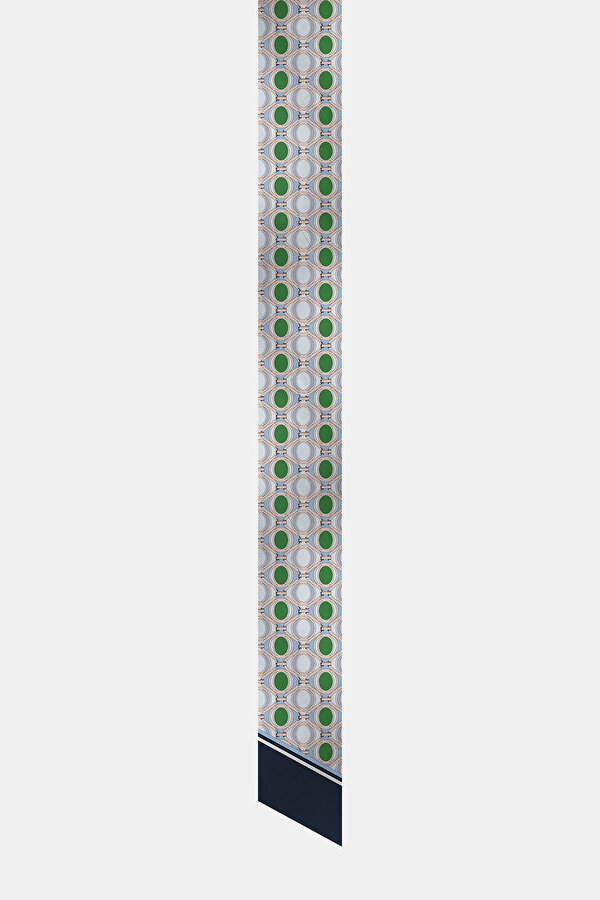 GREEN GEOMETRIC DESIGN TWILL FOULARD