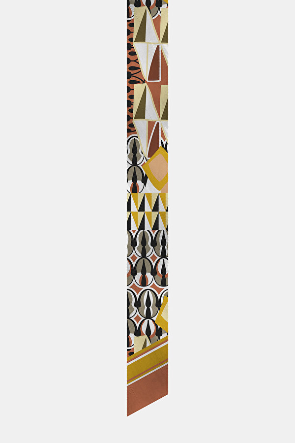 SARI GEOMETRİK DESENLİ TWILL FULAR 2