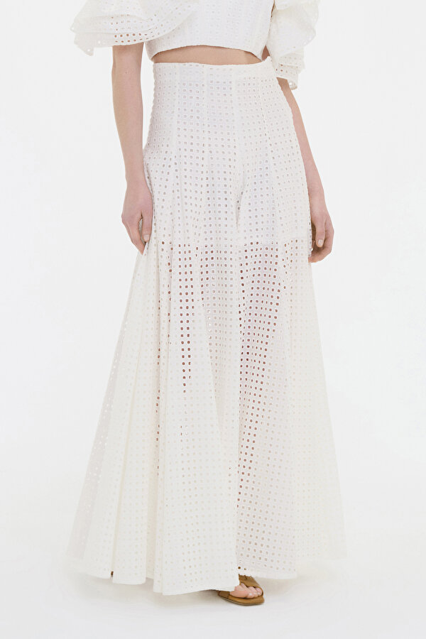WHITE SMALL BOXES DESIGN WIDE LEG TROUSERS 2