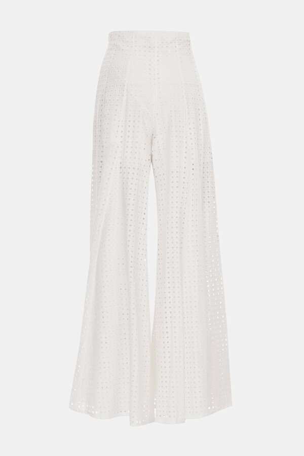 WHITE SMALL BOXES DESIGN WIDE LEG TROUSERS 6