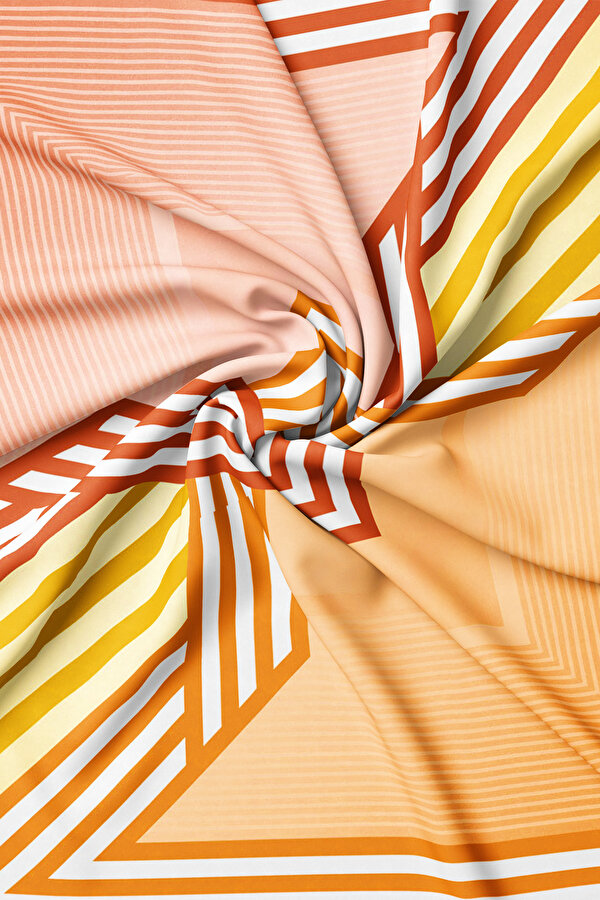 SARI GEOMETRİK DESENLİ TWILL EŞARP 2