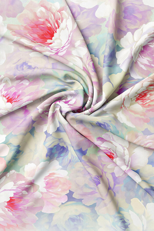 EKRU ÇİÇEK DESENLİ TWILL EŞARP 2