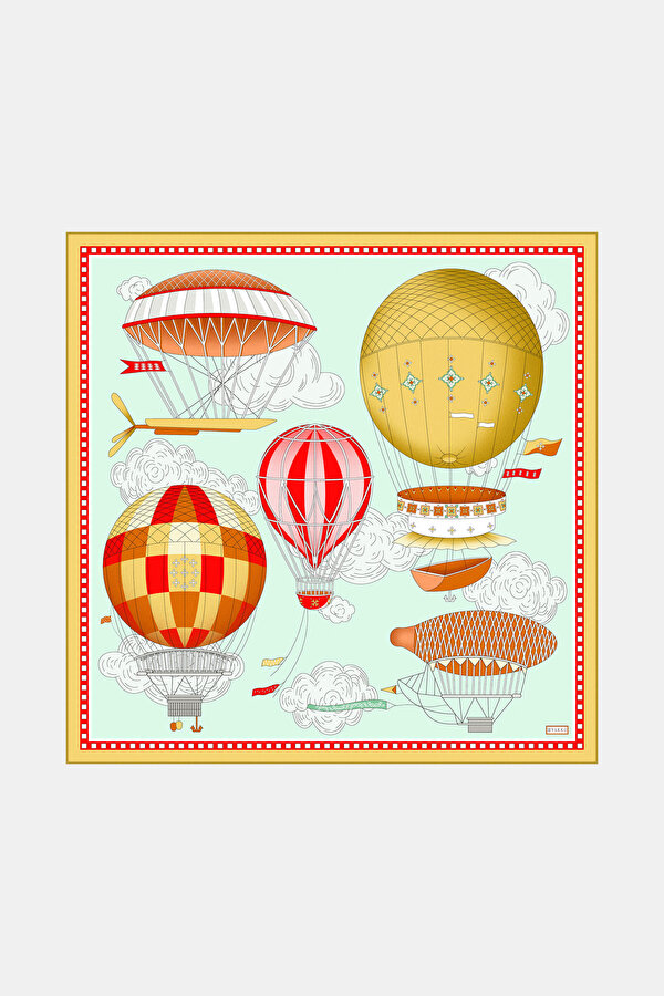 SU YEŞİLİ OBJE DESENLİ TWILL EŞARP