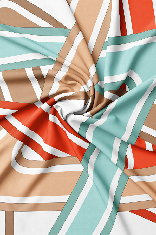 AÇIK KAHVE GEOMETRİK DESENLİ TWILL EŞARP 2