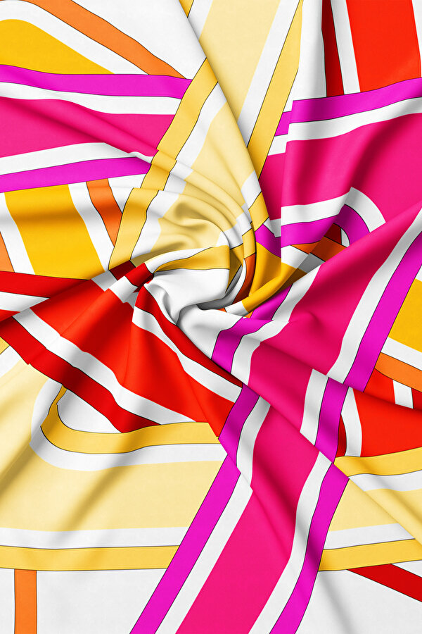 SARI GEOMETRİK DESENLİ TWILL EŞARP 2