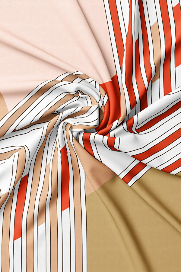 BEJ GEOMETRİK DESENLİ TWILL EŞARP 2