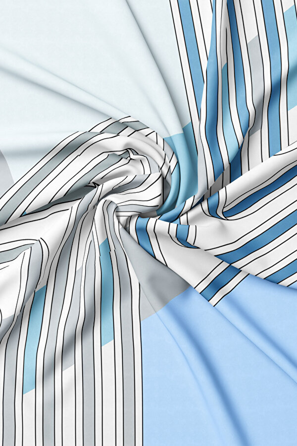 AÇIK MAVİ GEOMETRİK DESENLİ TWILL EŞARP 2