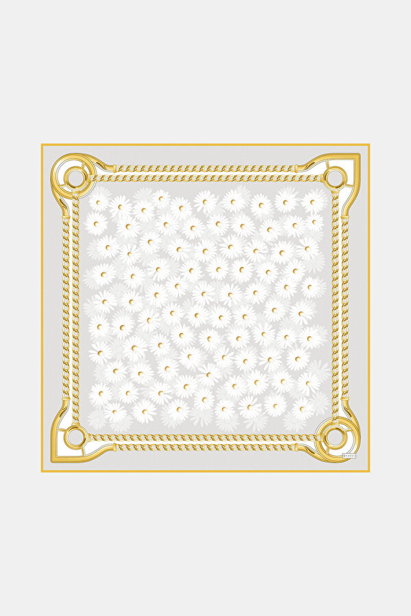 GÜMÜŞ ÇİÇEK DESENLİ TWILL EŞARP