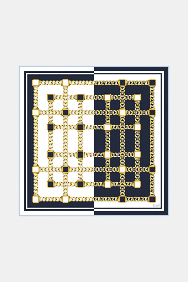 NAVY BLUE OBJECT DESIGN TWILL SCARF