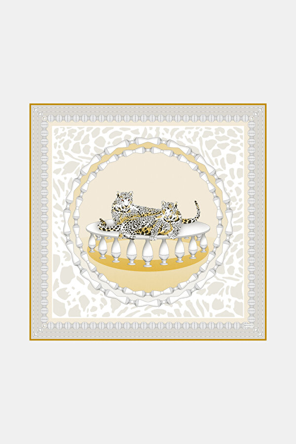 EKRU ANIMAL FIGÜRLÜ TWILL EŞARP