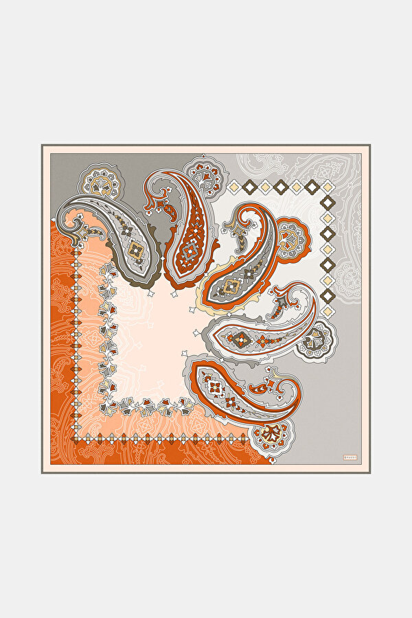 ORANGE PAISLEY PATTERNED TWILL SCARF