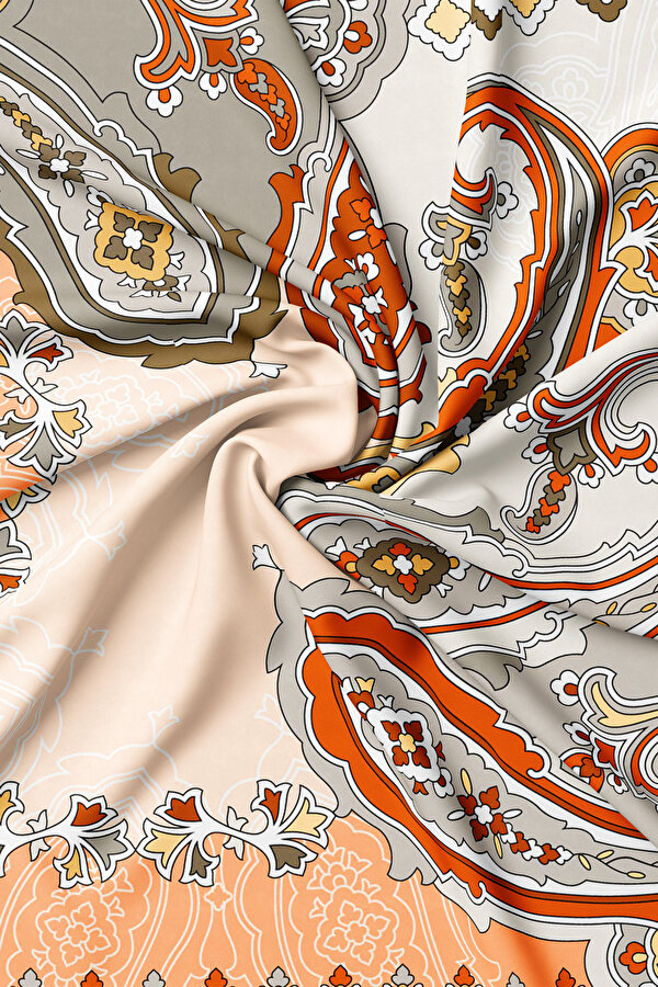 ORANGE PAISLEY PATTERNED TWILL SCARF 2