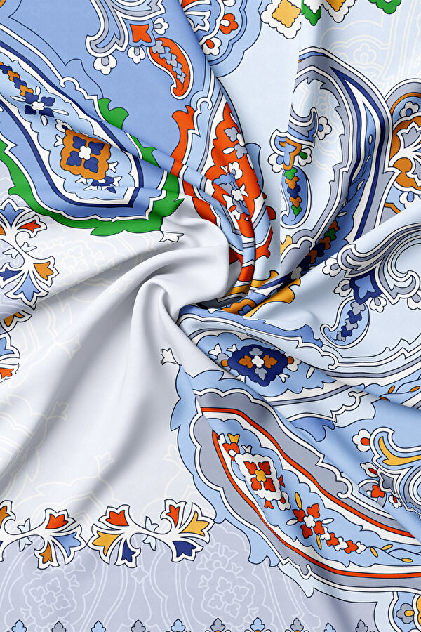 AÇIK MAVİ ŞAL DESENLİ TWILL EŞARP 2