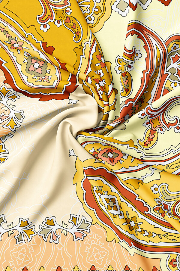 SARI ŞAL DESENLİ TWILL EŞARP 2