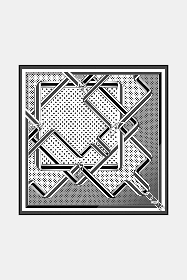 SİYAH GEOMETRİK DESENLİ TWILL EŞARP