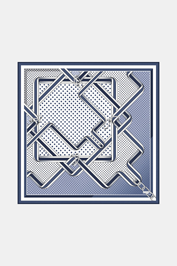 LACİVERT GEOMETRİK DESENLİ TWILL EŞARP