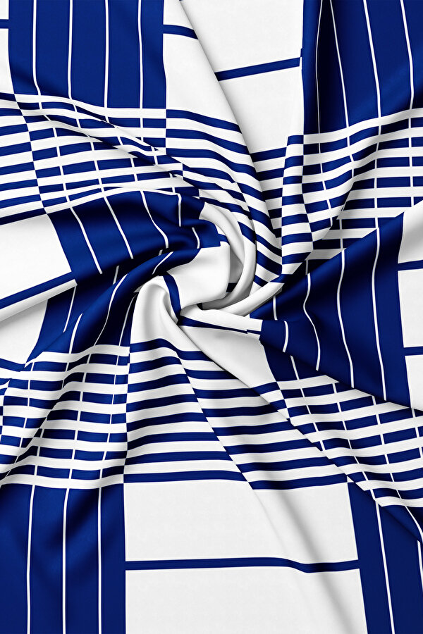 LACİVERT GEOMETRİK DESENLİ TWILL EŞARP 2