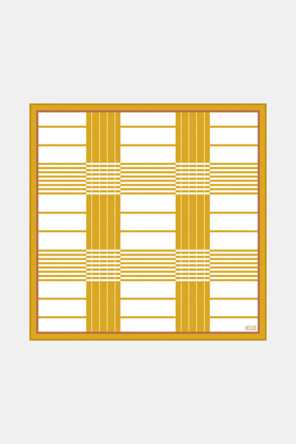 YELLOW GEOMETRIC DESIGN TWILL SCARF