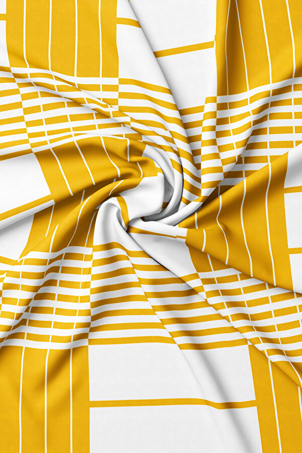 YELLOW GEOMETRIC DESIGN TWILL SCARF 2