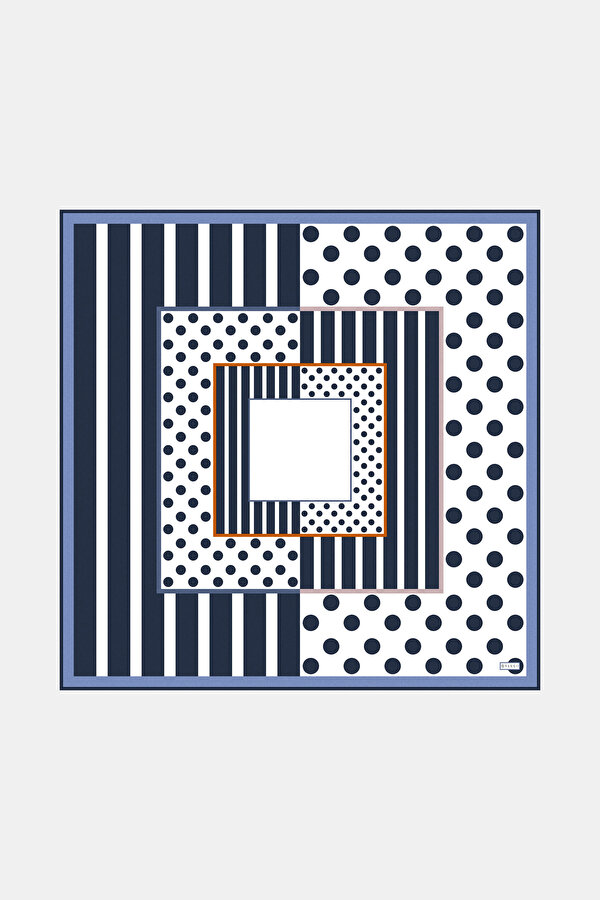 LACİVERT GEOMETRİK DESENLİ TWILL EŞARP