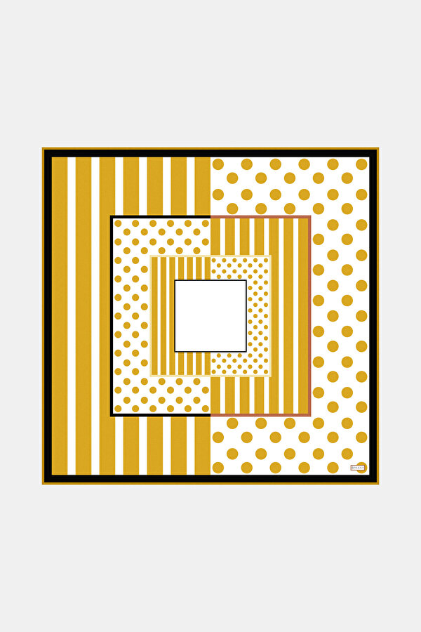 SARI GEOMETRİK DESENLİ TWILL EŞARP