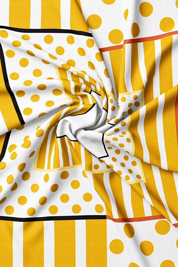 SARI GEOMETRİK DESENLİ TWILL EŞARP 2