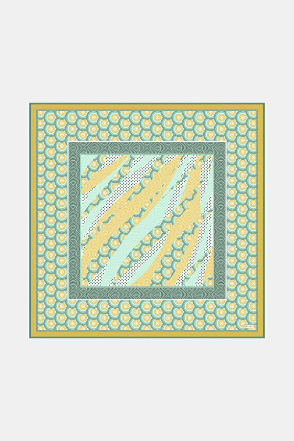 LIGHT YELLOW GEOMETRIC DESIGN TWILL SCARF